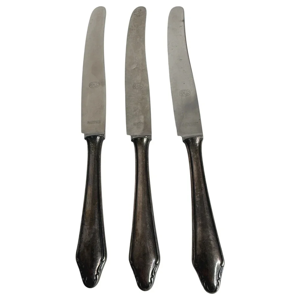12 Walter Breuker W&B Rostfrei Dinner Knife Set Silverplate Vintage Germany